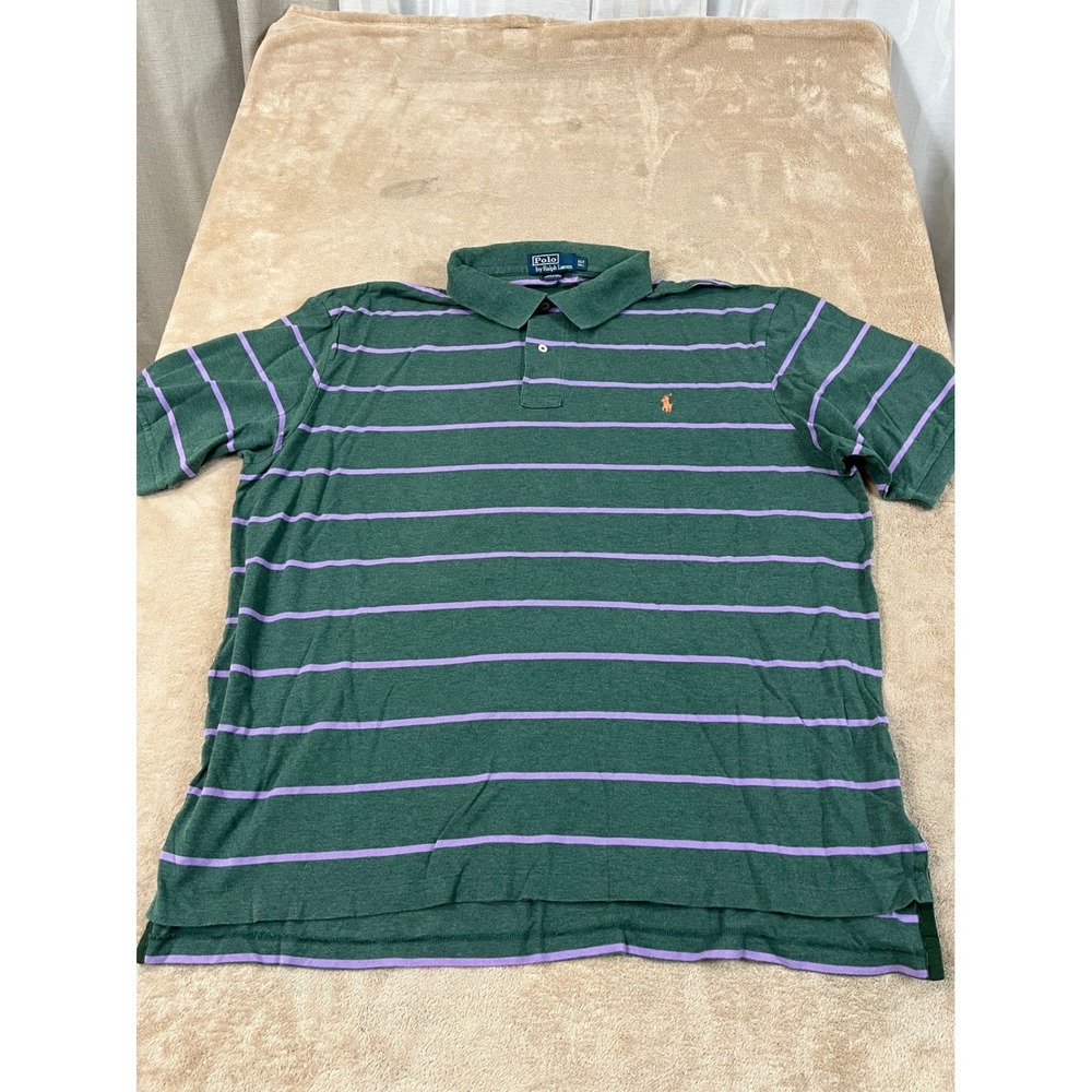VTG Polo Ralph Lauren Horizontal Striped Polo Mens XLT-Tall Green Cotton S/S EUC